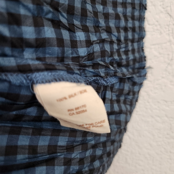 Free People Women's Sz. 6 Black & Blue Gingham Plaid Silk Wrap Dress - Picture 6 of 13